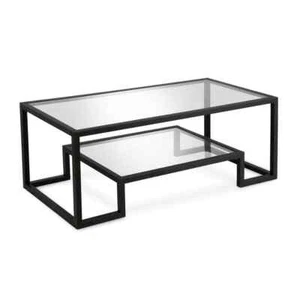 Meyer and Cross Glass Top Coffee Table 17" x 20" Rectangle Metal Blackened - Picture 1 of 8