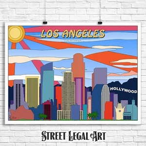 Los Angeles California City Watercolor Pop Art Print, Poster, Travel Decor - Picture 1 of 3