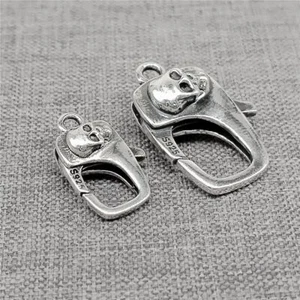 Sterling Silver Skull Lobster Clasp 2-Sided 925 Silver Skeleton Trigger Clasp - Picture 1 of 5