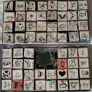 STAMPIN UP TYPE RUBBER STAMPS USED IN CASES 60 STAMPS AND INK PAD ASSORTED PICS - Picture 1 of 10