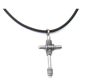 Cross Pendant Necklace Hand wired silver black chord 18 Inches Men's Man Men - Picture 1 of 2