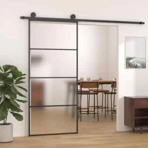 Sliding Door Frosted ESG Glass and Aluminium 90x205 cm Black vidaXL - Picture 1 of 5