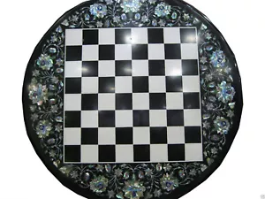 24 Zoll Marmor Schachspiel Tischplatte Pietra Dura Halbedelstein Handarbeit Geschenk - Bild 1 von 1