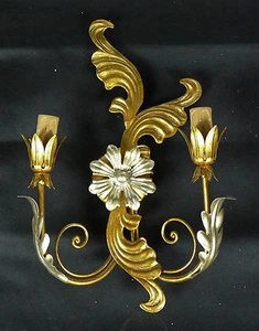 APPLIQUE LAMPADA DA PARETE LUCI LED FERRO BATTUTO FORGIATO ARGENTO E ORO ART.L43 - Picture 1 of 4