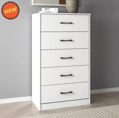 Comoda Blanca Para Habitacion Con 5 Cajones De Madera Muebles El Dormitorio Ropa - Image 1 of 4