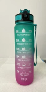 Bottle for Skinny Fit Collagen Water 32ozs BPA FREE Built in Straw Teal to Pink - Picture 1 of 4