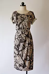 Vestido Jersey Weekend Max Mara Negro Beige Algodón Estampado Hoja Monstera Mujer S - Imagen 1 de 24