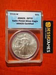 2015 W BURNISHED SILVER EAGLE ANACS SP70 BLUE LABEL - Picture 1 of 2