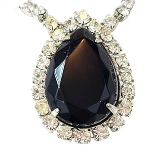 Vintage Strass Träne Halsreif Halskette klare Kristalle silberfarben Hakenverschluss - Bild 1 von 10