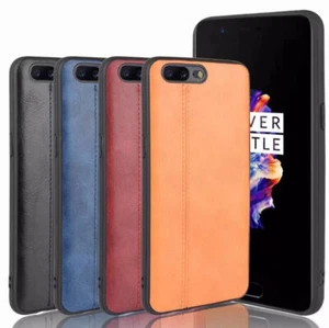 Funda rígida de teléfono de goma de tela de cuero con costuras retro 1+5 para OnePlus 5T 5 - Imagen 1 de 29