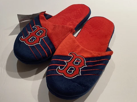MLB Boston Red Sox Logo Slide Men's Slippers   - Red & Blue with Logo Cover