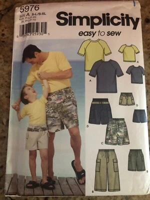 🌹SIMPLICITY #5976-FATHER & SON TWO LENGTH SHORTS-T-SHIRT PATTERN  S-L / S-XL FF - Image 1 of 2