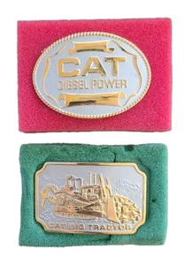 Vintage 1982 Lot of 2 Cat Caterpillar Belt Buckles D10 Tractor Trademarks - Picture 1 of 12