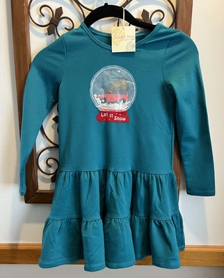 Truly Me by Sara Sara 女孩 6 码绿色“Let It Snow”假日连衣裙新品 — 第 1/4 张图片