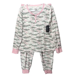 Rene Rofe Pyjama Set Damen Large Shirt Hose Camouflage Waffelstrick Langarm Rosa - Bild 1 von 17