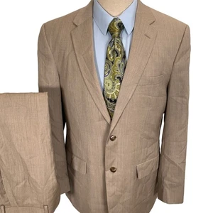 Jos A Bank Traveler Suit Men 41L 34W 30L Tan Tonal Stripe Tailored Fit Wool - Picture 1 of 19