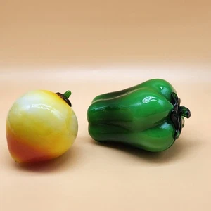 Vintage Art Glass Bell Pepper Apple Sculptures Home Decor Hand Blown Fruit Set - Picture 1 of 7