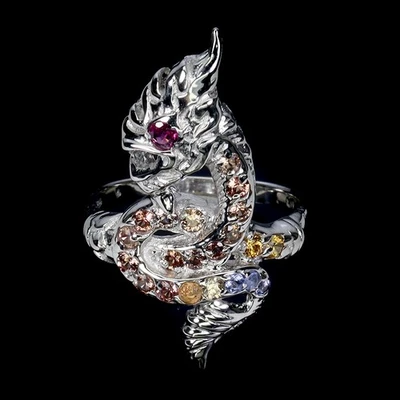 Anillo de plata de ley 925 redondo zafiro granate tanzanita piedras preciosas dragón tailandés 8 Foto 1 de 4