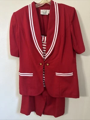 Traje Vintage Kathie Lee Plaza South Rojo 3 Piezas Talla 14 Camisa, Chaqueta, Falda Foto 1 de 4
