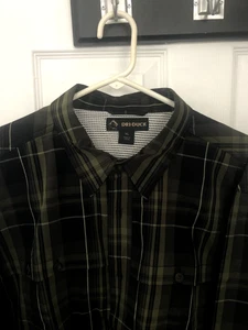 dri- duck long sleeved button down shirt fishing outdoor men green plaid cotton  - Picture 1 of 3