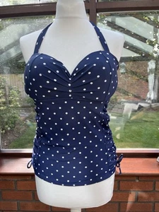Full Circle Tankini Navy And White Spotty Top Size 10  - Picture 1 of 5