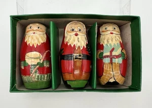 Russische verschachtelte Puppe Weihnachtsmann Weihnachtsschmuck 3" 3er Set Vintage Holz - Bild 1 von 14