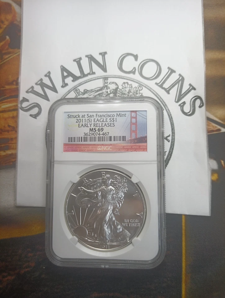 2011(S) Silver Eagle NGC MS-69  Early Releases Bridge Core EF128-29 - Image 1 of 3