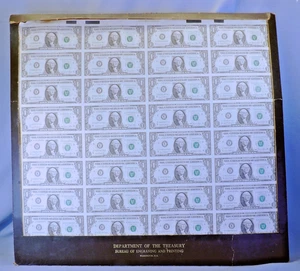 1981 UNCUT CURRENCY SHEET OF 32 ONE DOLLAR NOTES ~ $1 BILLS ~ "E" - Picture 1 of 8