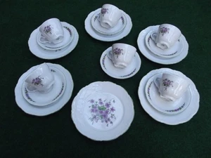 Mitterteich porcelain * coffee service, 18 pieces * violets, green rim - Picture 1 of 5