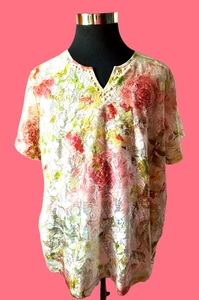 Blusa Pullover Para Mujer Alfred Dunner Talla 3X Encaje Forrada Frontal Mangas Cortas - Imagen 1 de 17