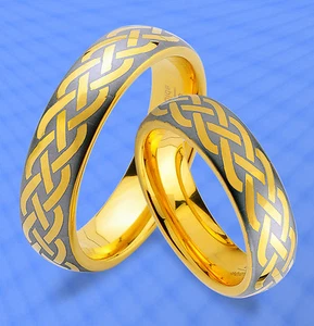 2 FEDI NUZIALI IN TUNGSTENO ANELLI con placcatura oro e incisione omaggio, JW8 - Foto 1 di 1