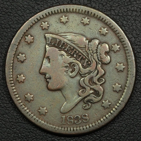 1838 Coronet Matron Head Copper Large Cent - Cleaned Cover