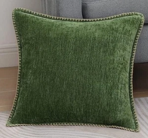 Green Chenille Velvet Christmas Throw Pillow Cover Winter Holiday Home Decor - Picture 1 of 5