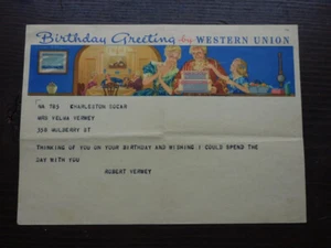 TELEGRAMA DE FELICITACIÓN DE CUMPLEAÑOS DE LA UNIÓN OCCIDENTAL DE 1940 PARA UNA SEÑORA VELMA WEY - Imagen 1 de 1
