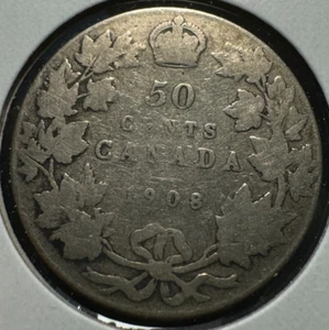 1908 50 CENTS CANADA HALF DOLLAR LOW MINTAGE YEAR! - Bild 1 von 2