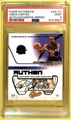 2002-03 Fleer Authentix Ripped Auto POP 1 NONE HIGHER Vince Carter PSA 9 TM2 - Image 1 of 2