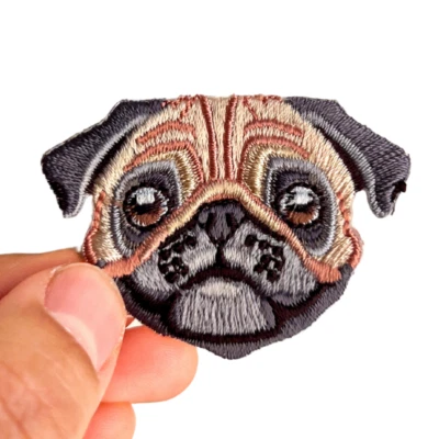 ZOEYO Mops Hund Aufbügler Patch Bügelbild Aufnäher Bügelflicken DIY Gestickt Welpe