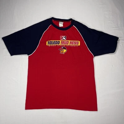 Toledo Mud Hens Sz M T-Shirt Red Blue Graphic 2000s Hanes Beefy Y2K - Image 1 of 4