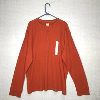 NWT Merona Shirt Men's XXL Rust Orange Thermal Waffle Knit Henley Long Sleeve Foto 1 de 4