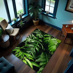 Tropical Palm Leaf Carpet Green Botanic Mat Jungle Carpet Decor - Picture 1 of 3