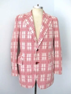 SUPERFLY! Vtg 70s Towncraft Wild Red Checker Plaid Knit Disco Blazer Jacket 40 - Picture 1 of 9