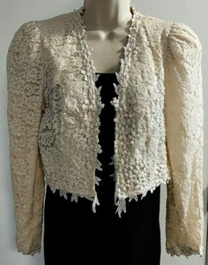 Cachet Vintage Made In USA Ivory Cream Lace & Pearl Short Blazer, Size 5/6 - Picture 1 of 12