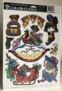 Vintage Color Clings Festività Orsacchiotto Natale Statico Cling Lenzuolo - Foto 1 di 3