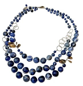 Coldwater Creek Necklace Silver Tone Blue Marble Like Stone Accent Heavy Layered - Picture 1 of 9