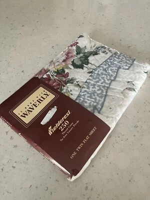 Waverly Belle Rive Twin Flat Sheet Ruffled Eyelet NWT Sealed Package Blue Floral - Image 1 of 4