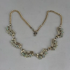 Vintage Necklace by Exquisite Gold Tone Aurora Borealis AB Crystal Clusters 17" - Picture 1 of 7