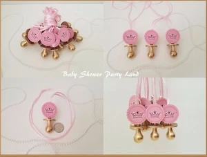 Princess Pacifier Necklace Baby Shower Favor 12 GOLD/PINK Its a Girl Decoration - Picture 1 of 4