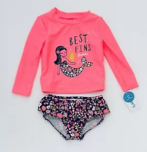 Carter's Baby Girls 2 pezzi UPF 50+ taglia 12M nuovo con etichette • rosa floreale sirena - Foto 1 di 6