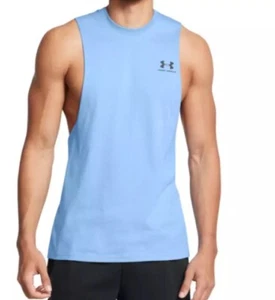 UNDER ARMOUR MENS LEFT CHEST CUT OFF TANKTOP TRAINING BLUE SIZE 2XL NWT - Picture 1 of 2
