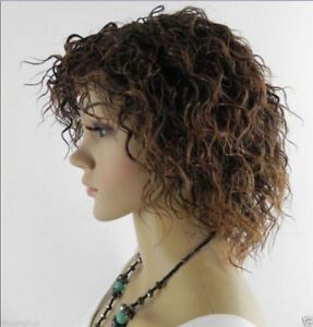 Fashion Medium Short Brown Curly Women's Lady's Cosplay Hair Wig Full Wigs + Cap